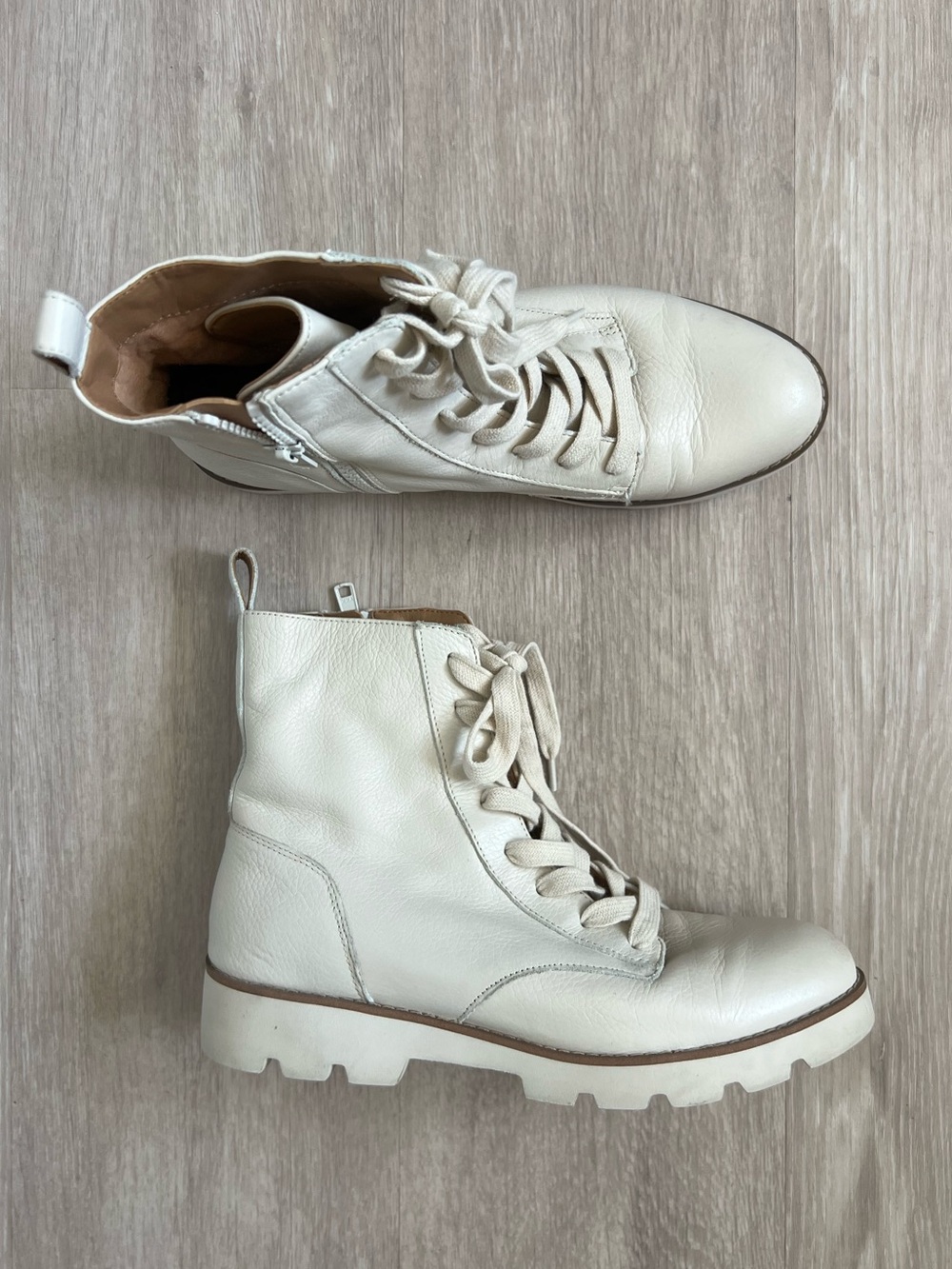 Vionic Leather Lace-Up Boots Lani Port Cream combat side zipper 7.5
